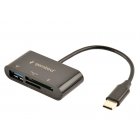 Type-C кардридер, вихід - USB 2.0, SD+Micro-SD, пластик, чорний