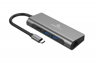 Док станція USB-C 5-в-1 (хаб/HDMI/PD/картридер/локальна мережа), сірий (1 з 5)