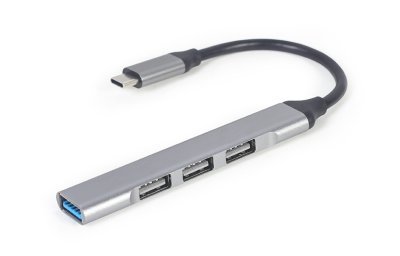 Хаб Type-C на 4 порти (1xUSB3.1 + 3xUSB2.0), метал, срiбний (1 з 3)