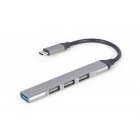 Хаб Type-C на 4 порти (1xUSB3.1 + 3xUSB2.0), метал, срiбний