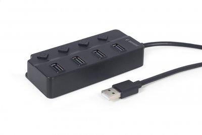 Хаб на 4 порти USB 2.0, з вимикачами, пластик, чорний (1 з 5)