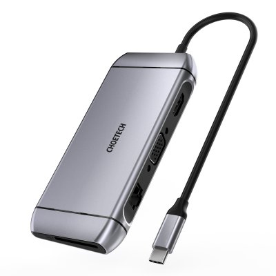 Док станція USB-C 9-в-1 (HDMI/VGA/картридер/LAN/USB-A), алюміній (1 з 10)