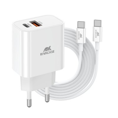 Мережевий зарядний пристрій, 2х USB-А + Type-C, PD 20W+QC3.0, кабель Type-C, білий (1 з 4)