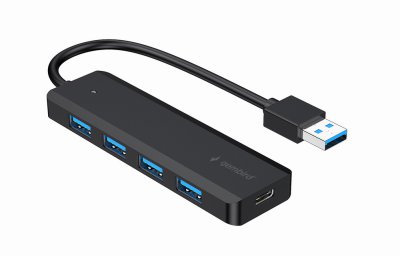 Хаб на 4 порти USB 3.1,USB-A, USB-C PD, пластик, чорний (1 з 4)