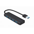 Хаб на 4 порти USB 3.1,USB-A, USB-C PD, пластик, чорний