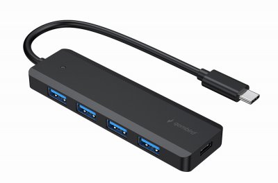 Хаб на 4 порти USB 3.1,USB-C, USB-C PD, пластик, чорний (1 з 4)