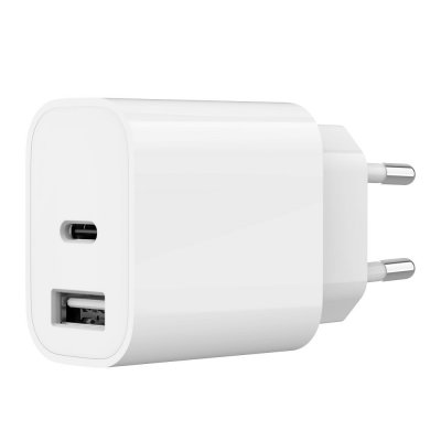 Мережевий ЗП, 1xUSB-A+1xUSB-C 5V/2.4A (12W), білий (1 з 6)