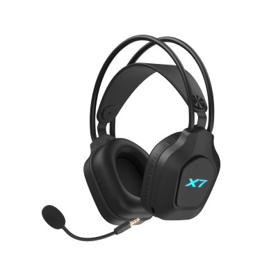 Гарнітура X7 USB з підсвічуванням, 2.4GHz+Bluetooth v5.3+AUX 4-Pin, чорна (1 з 7)