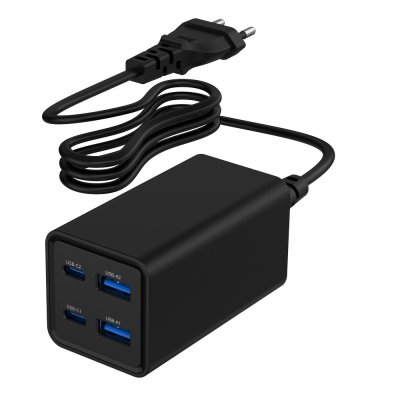 Мережевий ЗП, 2xUSB-A (QC3.0 30W)+2xType-C (PD 65W), чорний (1 з 6)