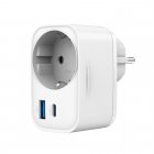 Мережевий ЗП з вбудованою розеткою, 1 USB-A + 1 Type-C (PD20Вт + QC3.0 18Вт), білий
