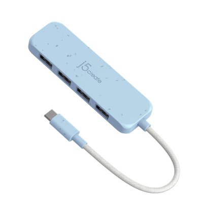 Хаб USB 3.2, 10Gbps, USB-С на 4 USB-A, блакитний (1 з 5)