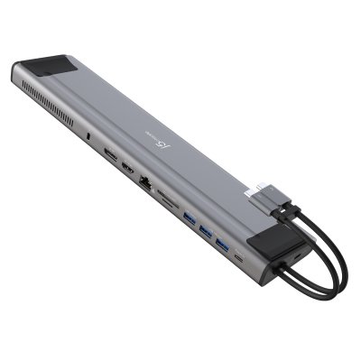 Док станція USB-C 10Gbps, 12-в-1 (слот M2 NVMe/хаб/HDMI/DP/PD/картридер/LAN), сірий (1 з 8)