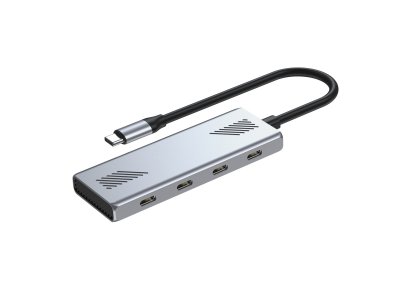 Хаб на 4 порти USB-С 3.2, метал, сріблястий (1 з 4)