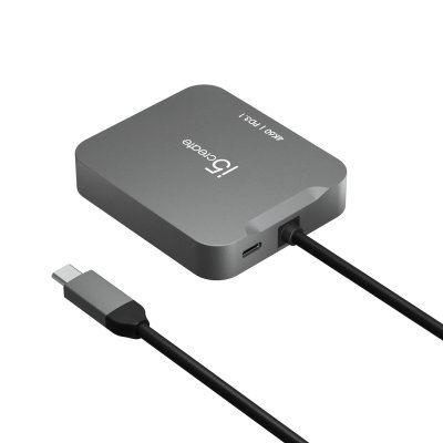Мультиадаптер USB-C 5-в-1 (хаб/HDMI/PD/LAN), сірий (1 з 3)